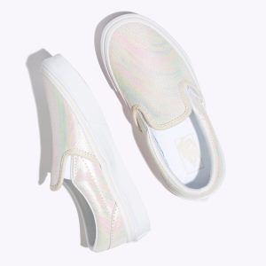 Vans Kiz Çocuk Kaykay Ayakkabısı Metallic Oil Slick Slip-On Beyaz | 91864-911